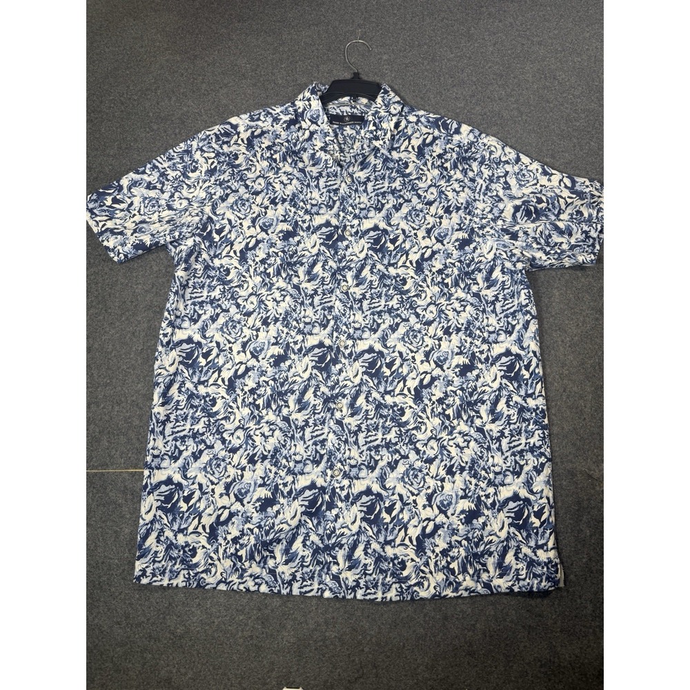 Hart Schaffner Marx Blue Floral Short Sleeve Button Down Shirt Size L